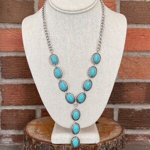 Faux Turquoise Concho Lariat Necklace